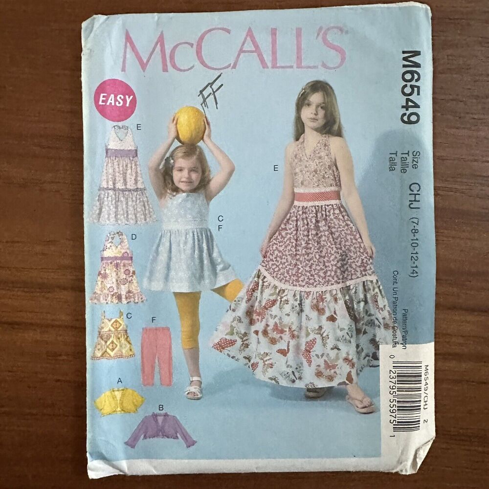 UNCUT McCall's 6549 Easy Jackets, Top, Dresses & Leggings Pattern Girls' 7-14